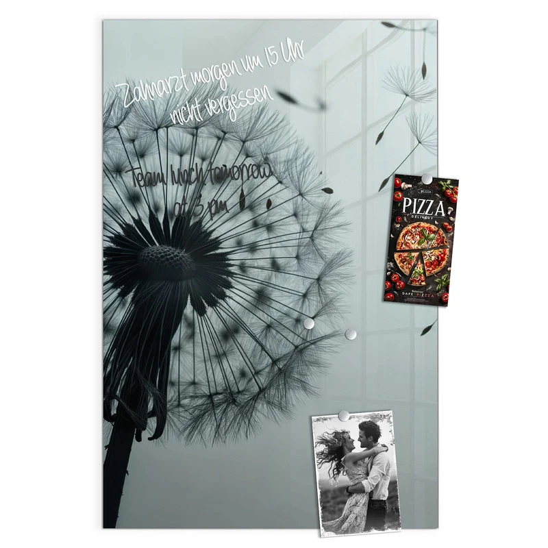 Glas Magnettafel - Pusteblume in Graublau