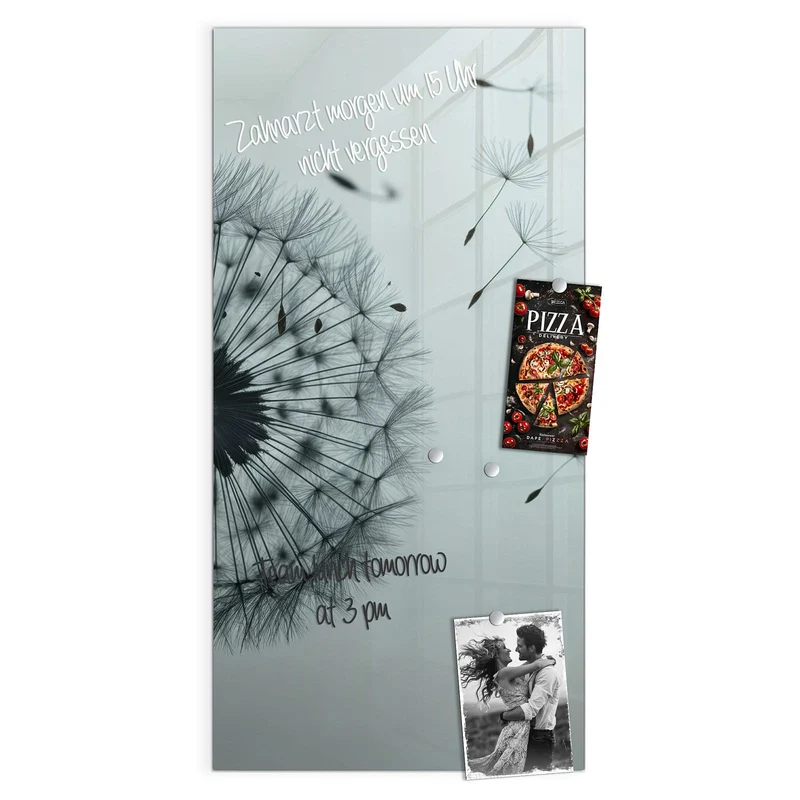 Glas Magnettafel - Pusteblume in Graublau