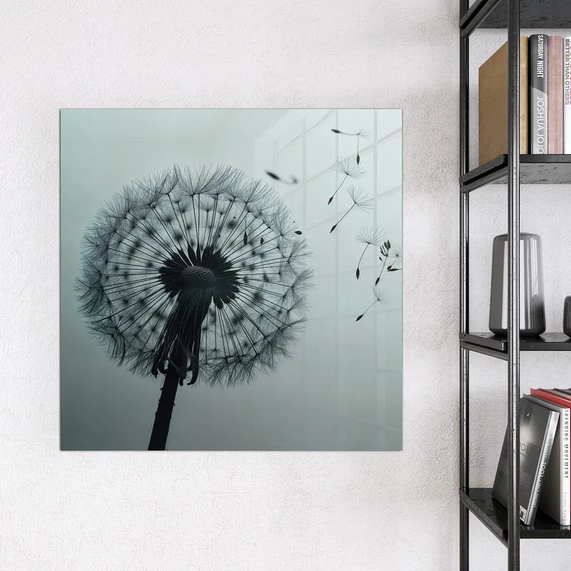 Glas Magnettafel - Pusteblume in Graublau