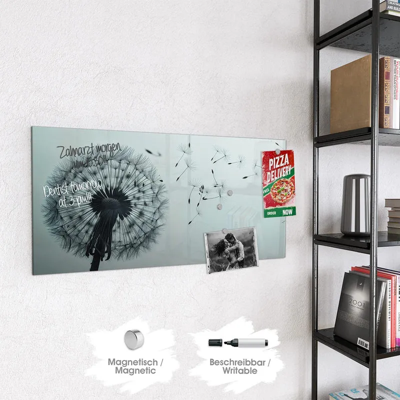 Glas Magnettafel - Pusteblume in Graublau