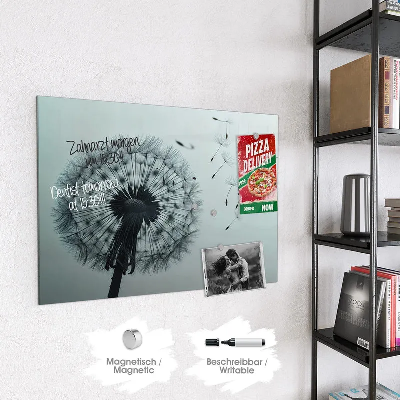 Glas Magnettafel - Pusteblume in Graublau