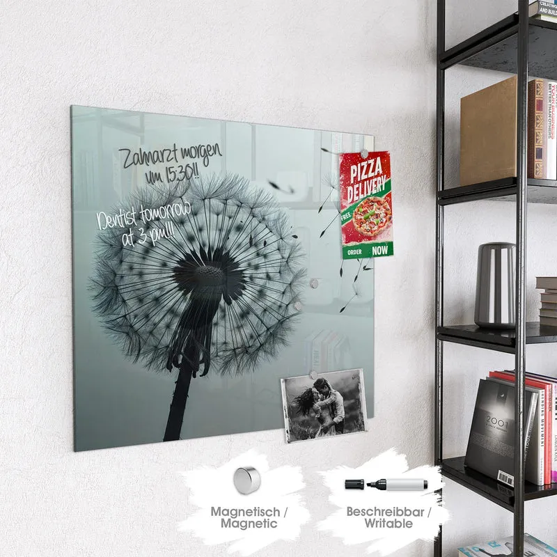 Glas Magnettafel - Pusteblume in Graublau