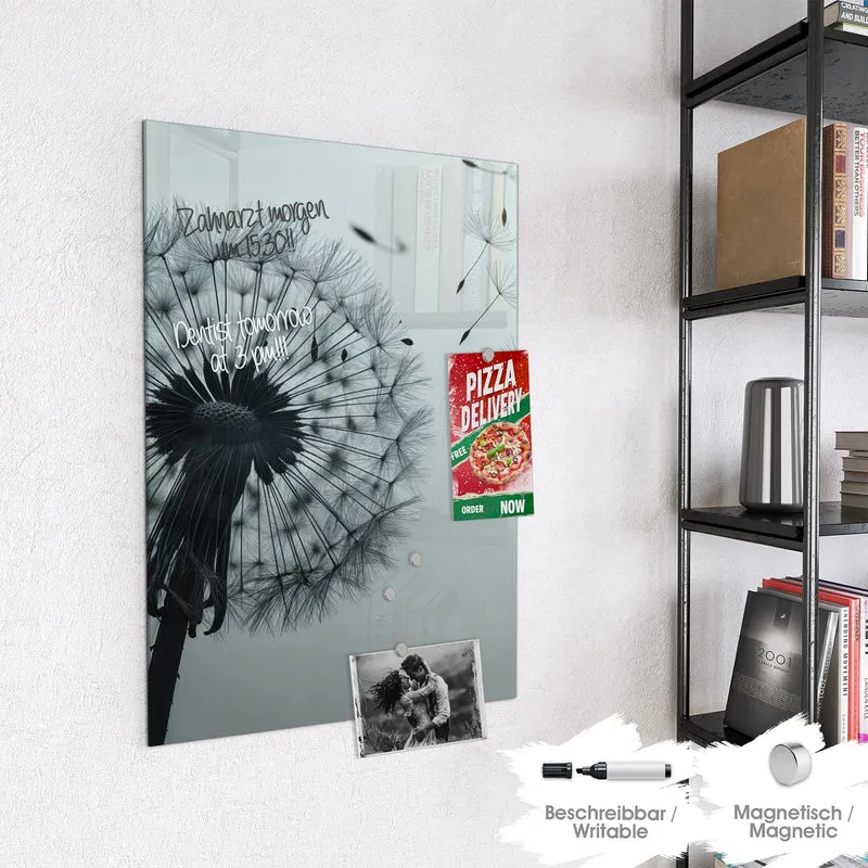Glas Magnettafel - Pusteblume in Graublau
