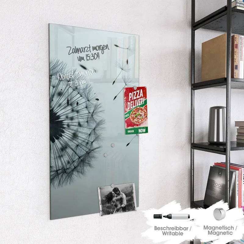 Glas Magnettafel - Pusteblume in Graublau
