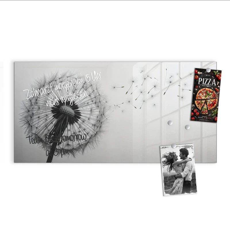 Glas Magnettafel - Pusteblume im Wind