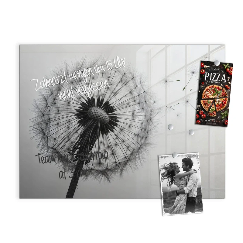 Glas Magnettafel - Pusteblume im Wind