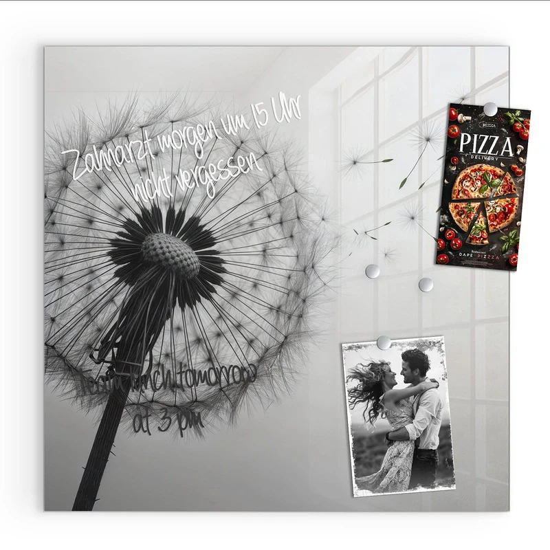 Glas Magnettafel - Pusteblume im Wind