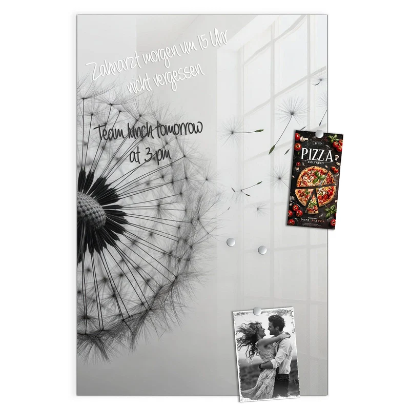 Glas Magnettafel - Pusteblume im Wind