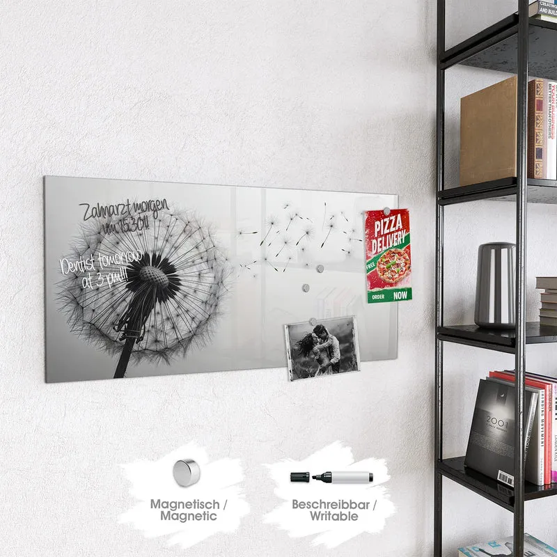 Glas Magnettafel - Pusteblume im Wind