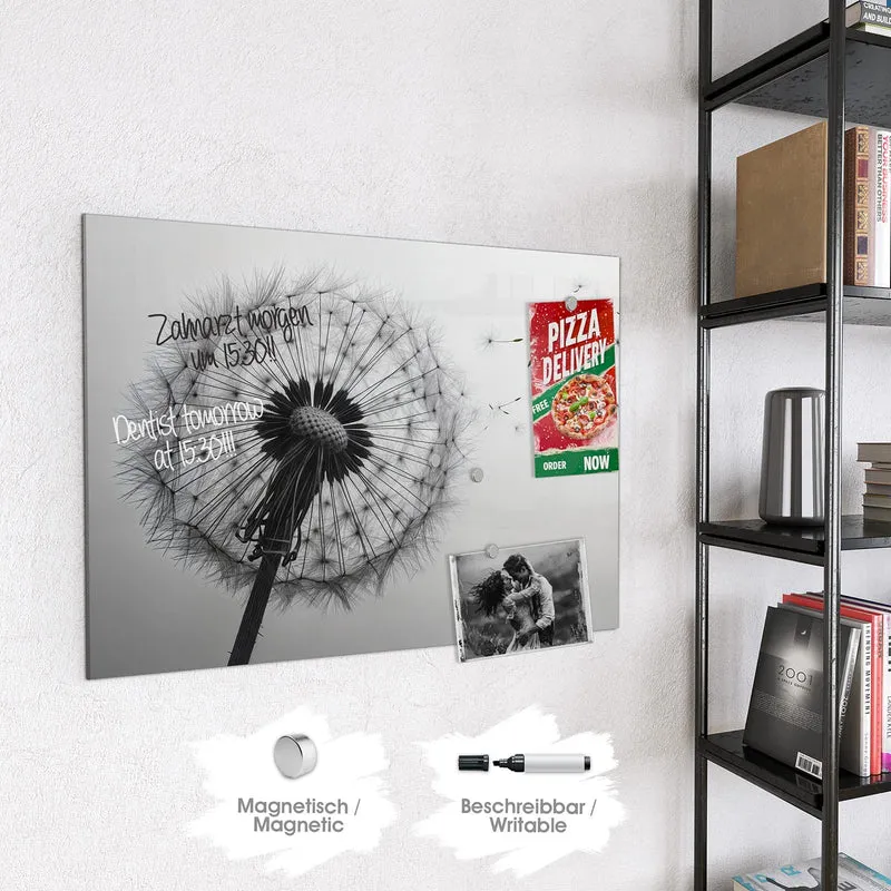 Glas Magnettafel - Pusteblume im Wind