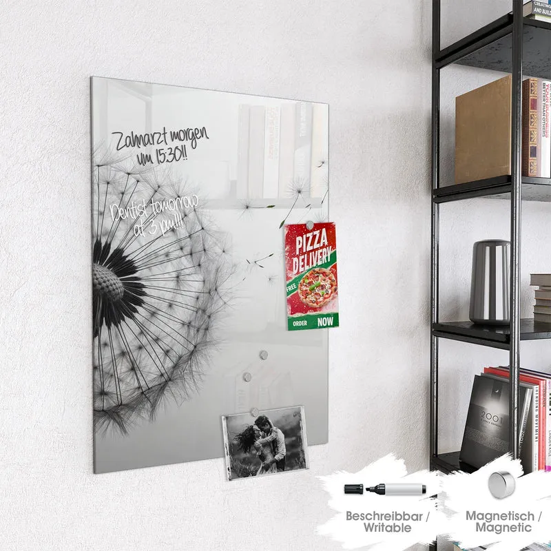 Glas Magnettafel - Pusteblume im Wind