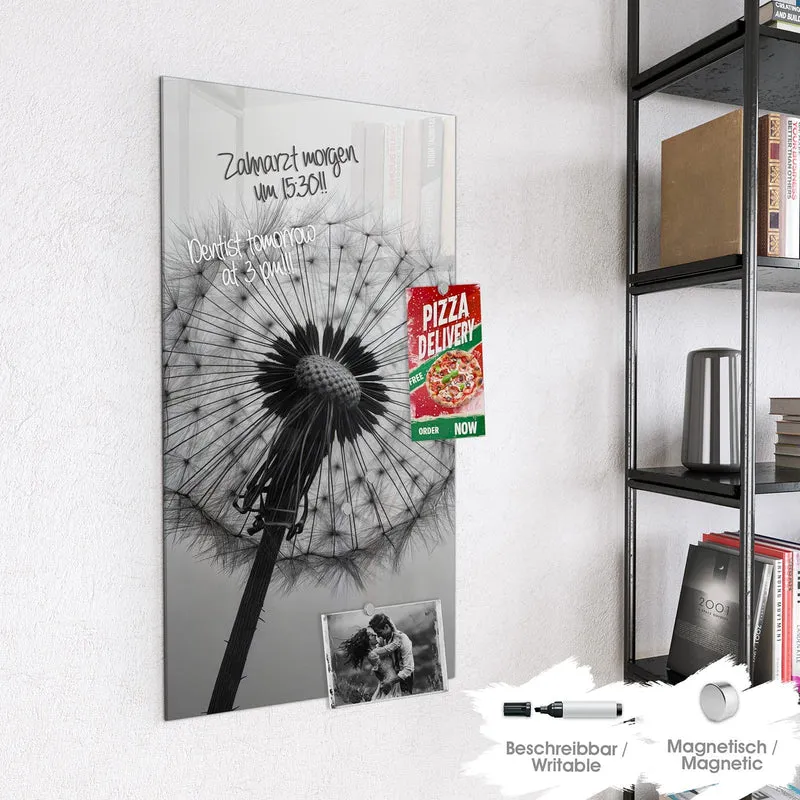 Glas Magnettafel - Pusteblume im Wind