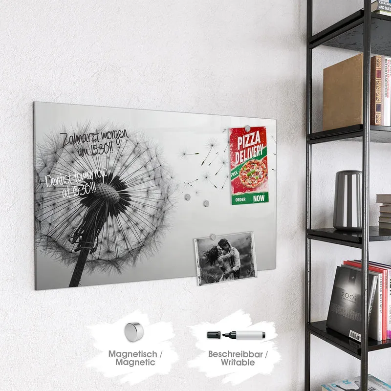 Glas Magnettafel - Pusteblume im Wind