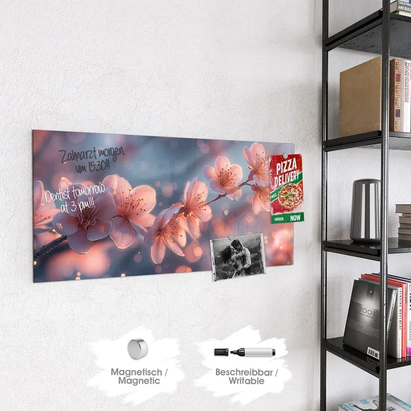 Glas Magnettafel - Kirschblüten im Licht
