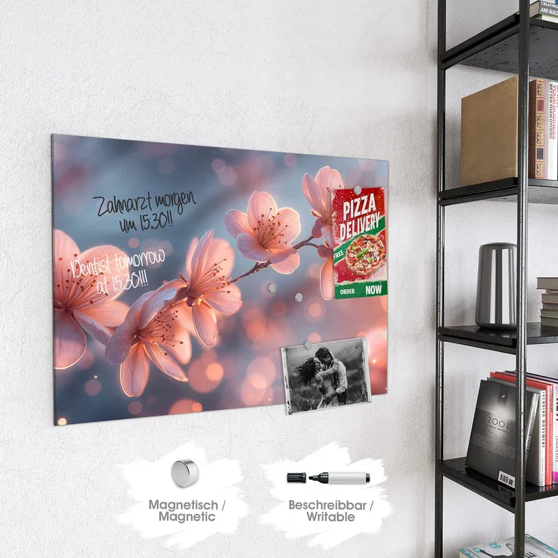 Glas Magnettafel - Kirschblüten im Licht