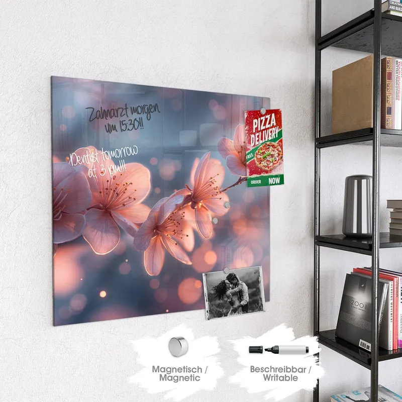 Glas Magnettafel - Kirschblüten im Licht