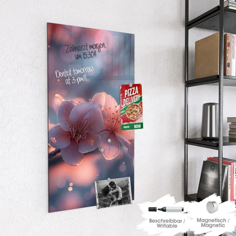 Glas Magnettafel - Kirschblüten im Licht