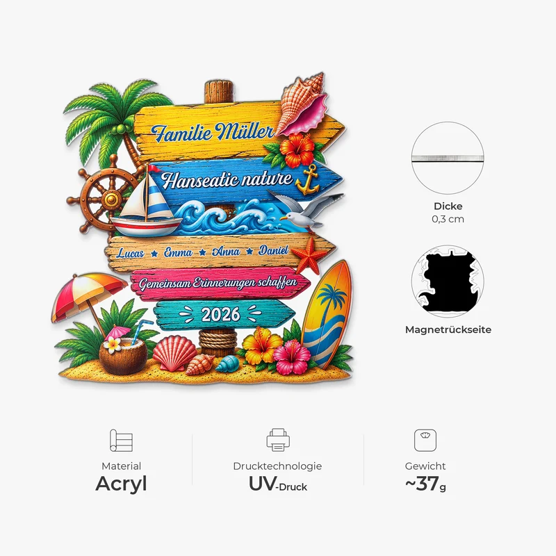Familienurlaub Kreuzfahrtschiff - Personalisiertes Geschenk | Acryl Magnet