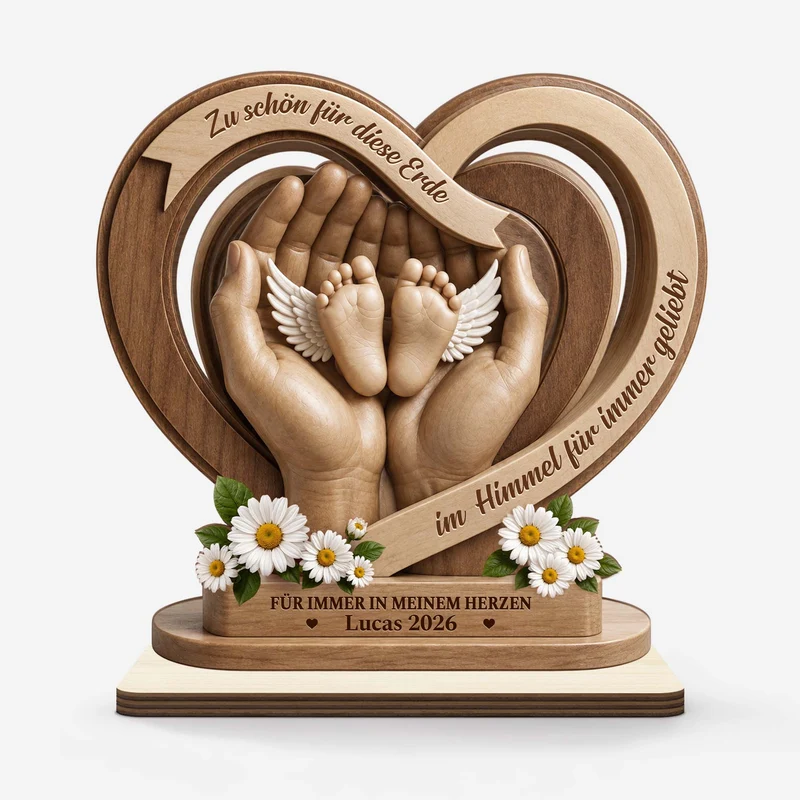[3D-Optik] Zu Schön Für Diese Erde Im Himmel Für Immer Geliebt - Personalisierte Trauergeschenke | Holzaufsteller Mit Standfuß Sternenkinder Erinnerungsstücke