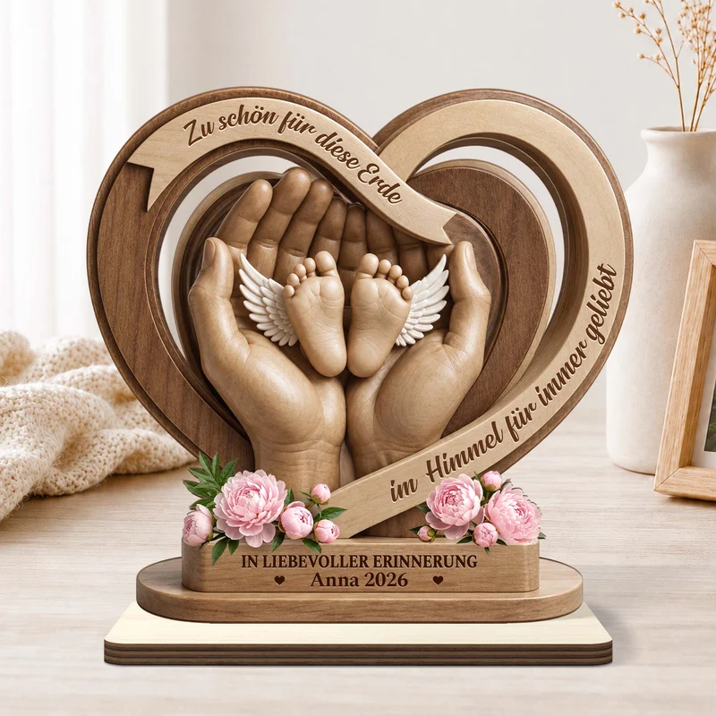 [3D-Optik] Zu Schön Für Diese Erde Im Himmel Für Immer Geliebt - Personalisierte Trauergeschenke | Holzaufsteller Mit Standfuß Sternenkinder Erinnerungsstücke