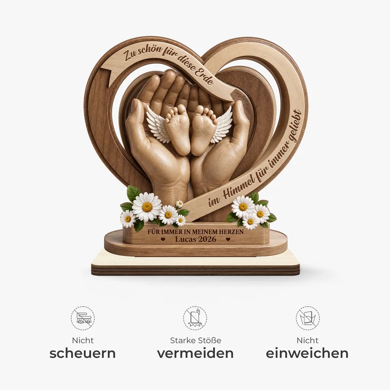 [3D-Optik] Zu Schön Für Diese Erde Im Himmel Für Immer Geliebt - Personalisierte Trauergeschenke | Holzaufsteller Mit Standfuß Sternenkinder Erinnerungsstücke