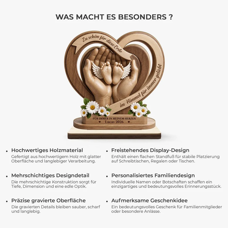[3D-Optik] Zu Schön Für Diese Erde Im Himmel Für Immer Geliebt - Personalisierte Trauergeschenke | Holzaufsteller Mit Standfuß Sternenkinder Erinnerungsstücke