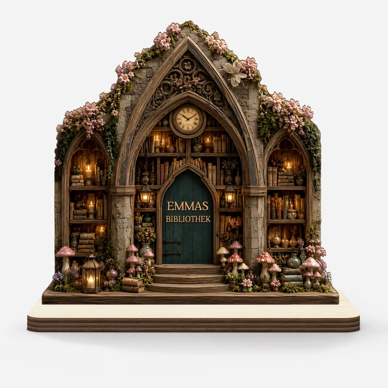[3D-Optik] Bibliothek - Personalisierte Geschenke Für Lesenratte Frauen Männer | Holzaufsteller Mit Standfuß