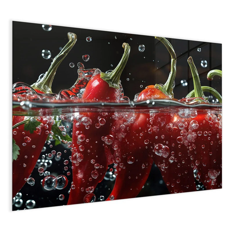 Glas Magnettafel - Chilis mit Luftblasen