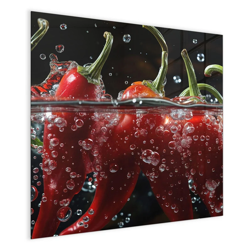 Glas Magnettafel - Chilis mit Luftblasen
