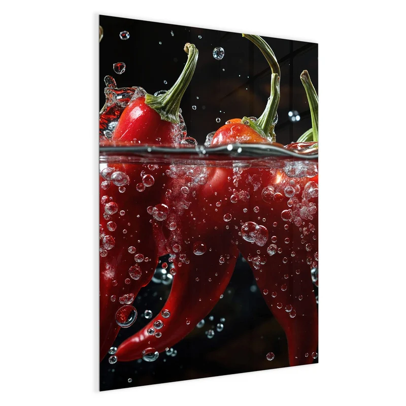 Glas Magnettafel - Chilis mit Luftblasen