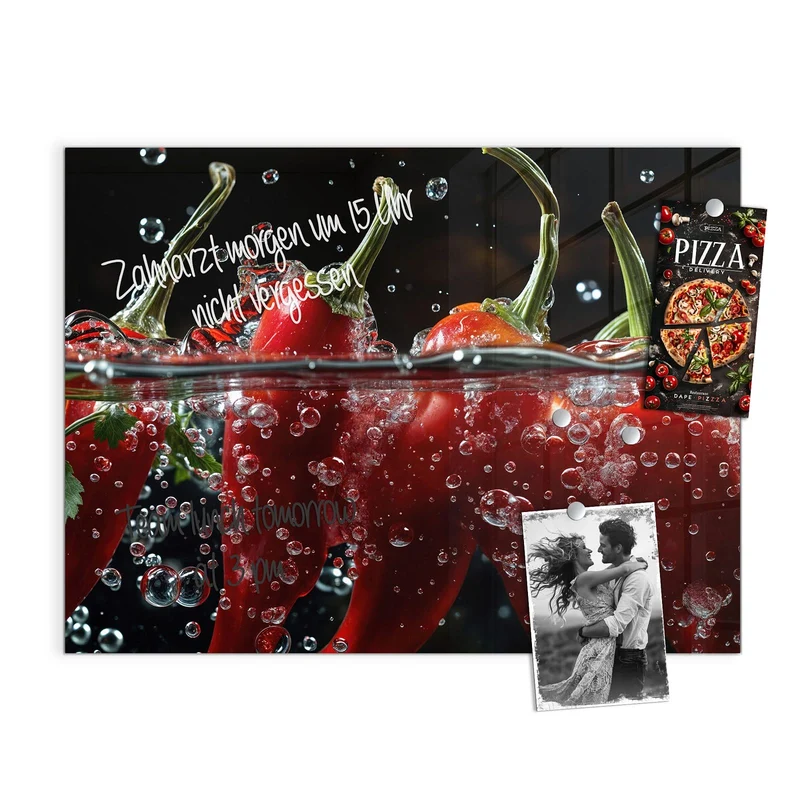 Glas Magnettafel - Chilis mit Luftblasen