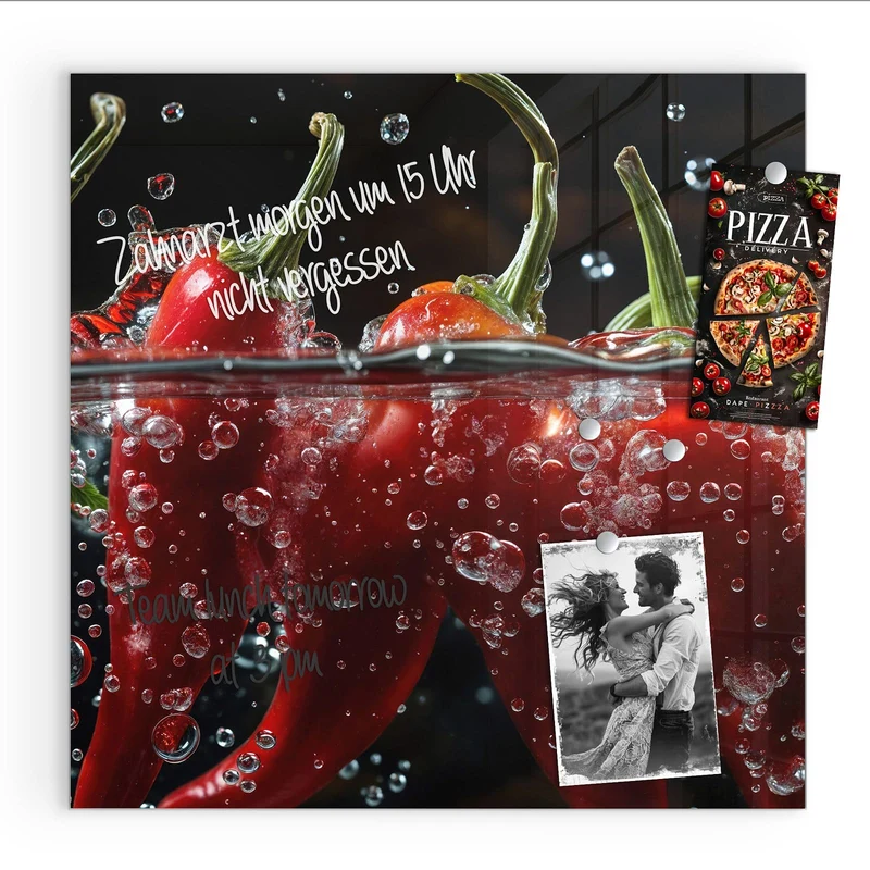 Glas Magnettafel - Chilis mit Luftblasen