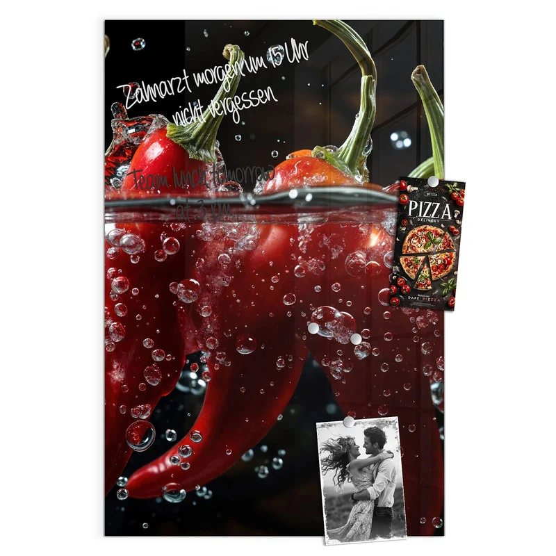 Glas Magnettafel - Chilis mit Luftblasen