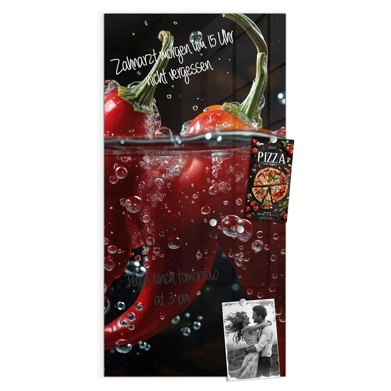 Glas Magnettafel - Chilis mit Luftblasen