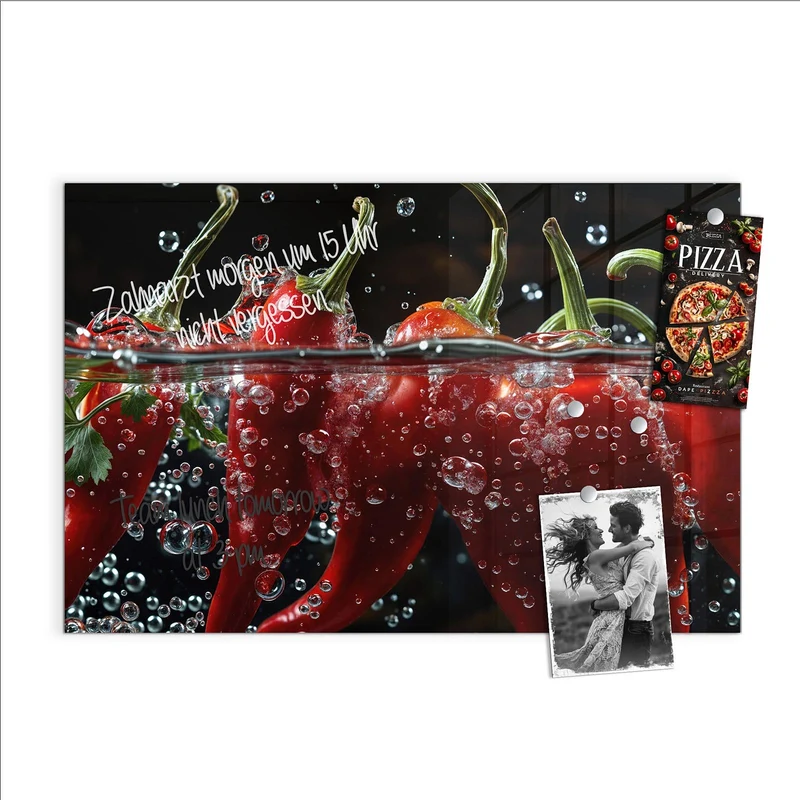 Glas Magnettafel - Chilis mit Luftblasen