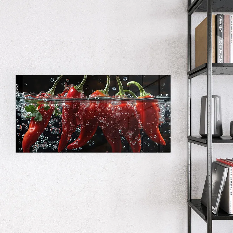 Glas Magnettafel - Chilis mit Luftblasen