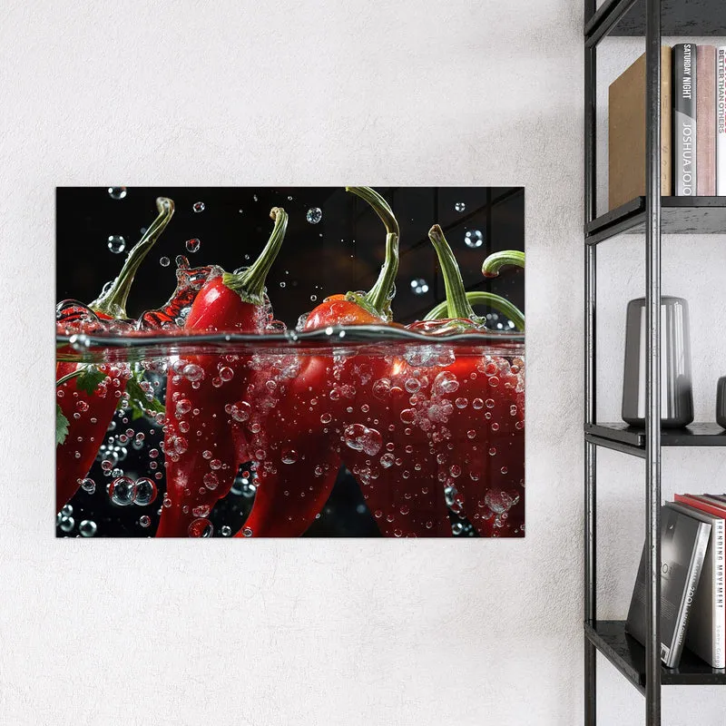 Glas Magnettafel - Chilis mit Luftblasen