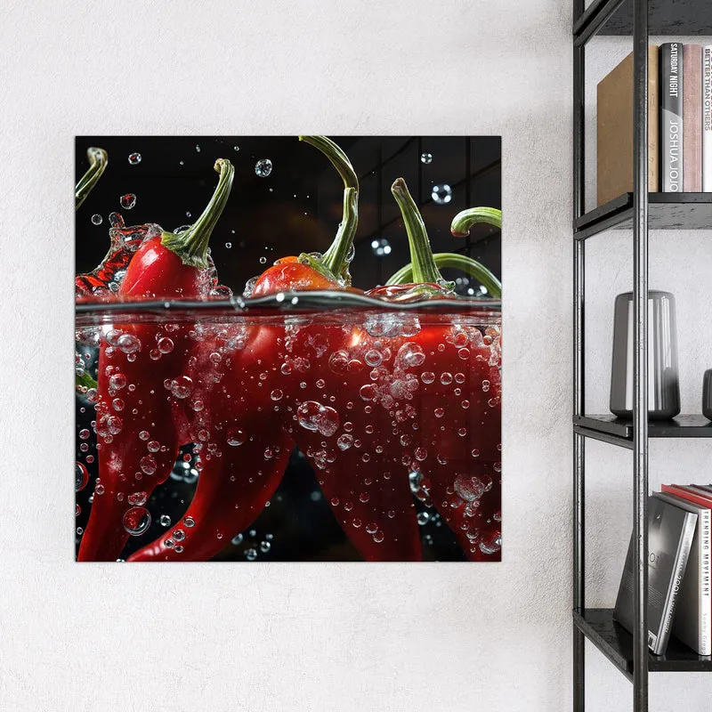 Glas Magnettafel - Chilis mit Luftblasen