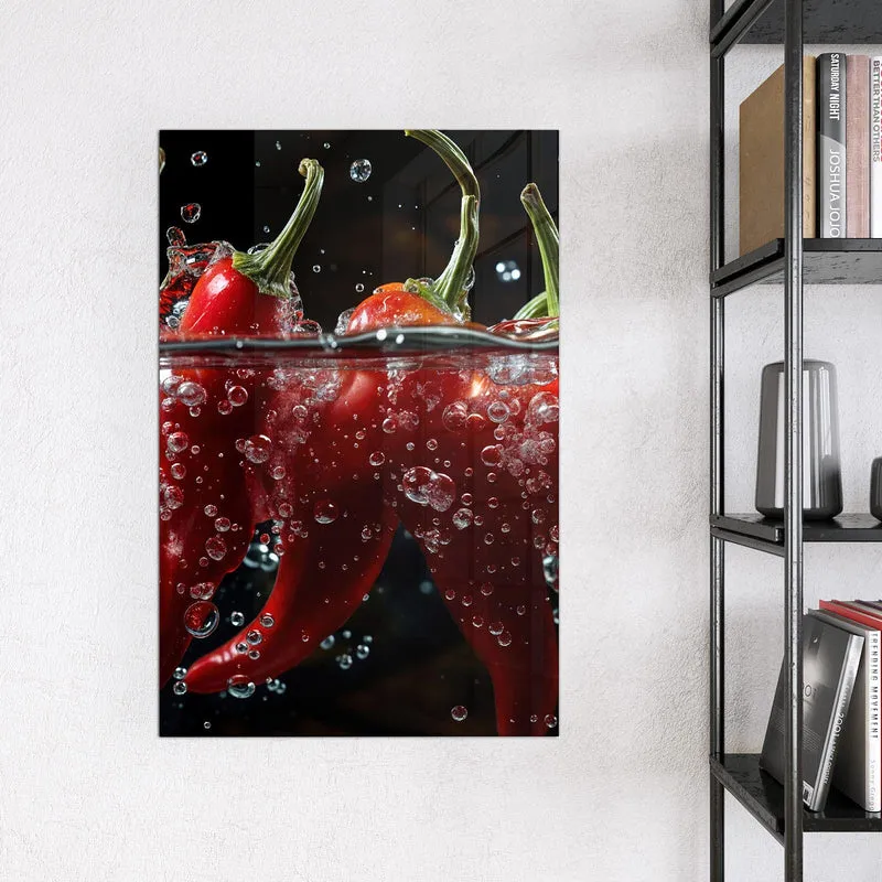 Glas Magnettafel - Chilis mit Luftblasen