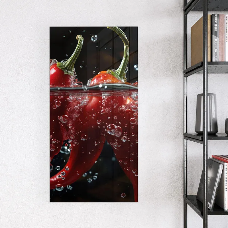 Glas Magnettafel - Chilis mit Luftblasen
