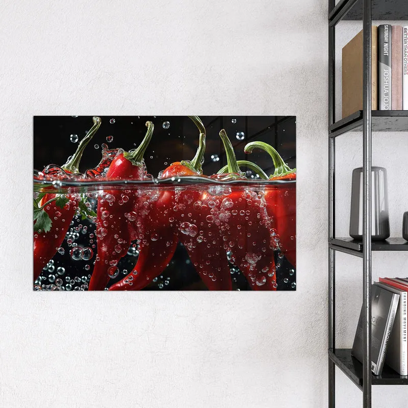 Glas Magnettafel - Chilis mit Luftblasen