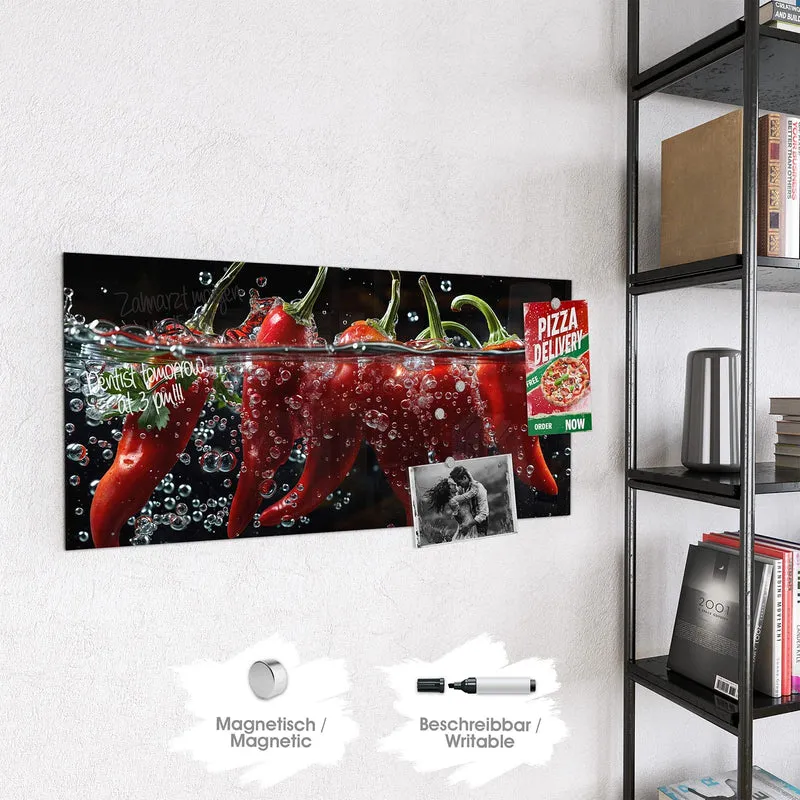 Glas Magnettafel - Chilis mit Luftblasen
