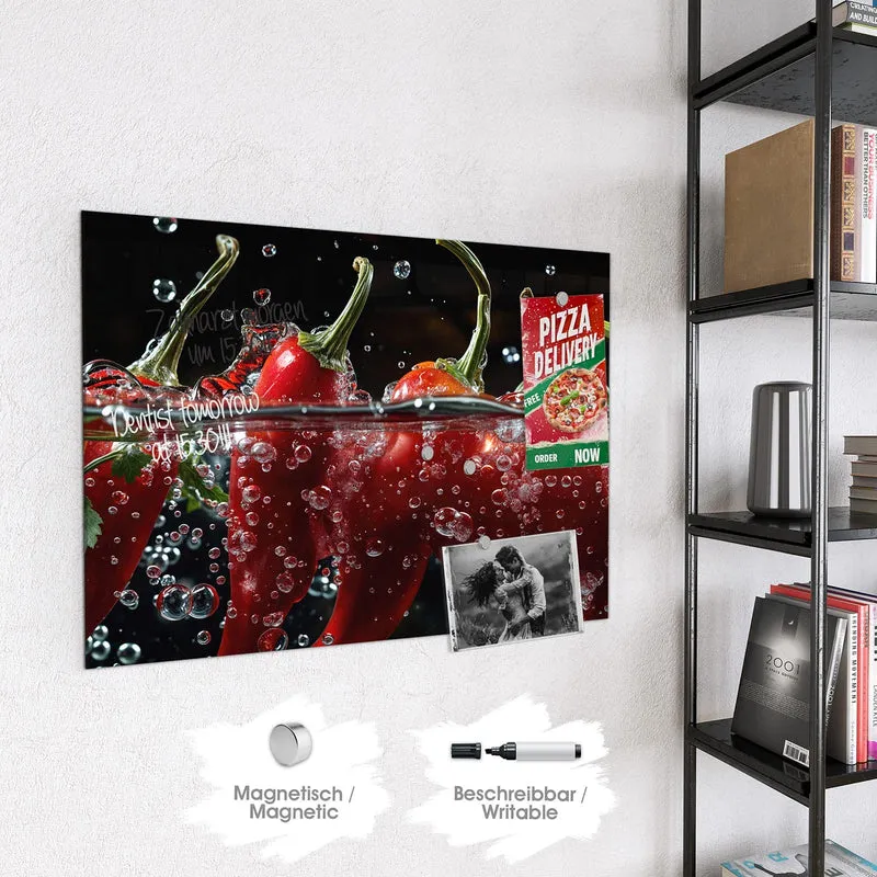 Glas Magnettafel - Chilis mit Luftblasen