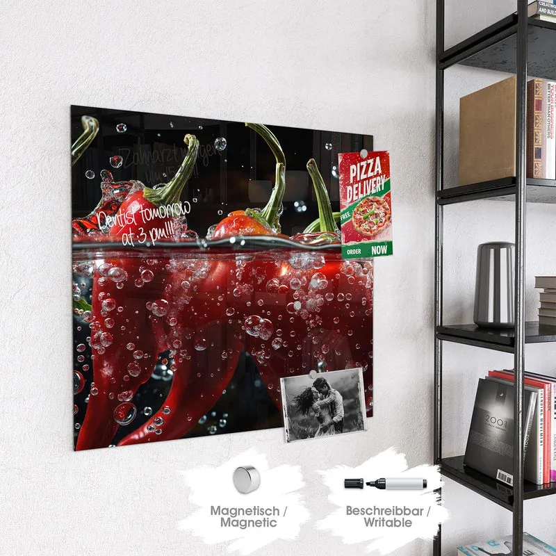 Glas Magnettafel - Chilis mit Luftblasen