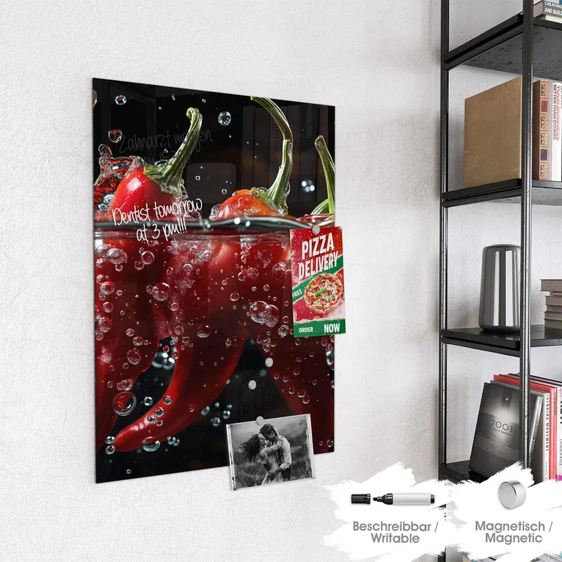 Glas Magnettafel - Chilis mit Luftblasen