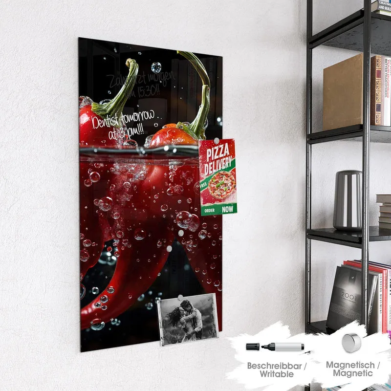 Glas Magnettafel - Chilis mit Luftblasen