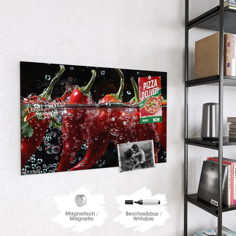 Glas Magnettafel - Chilis mit Luftblasen