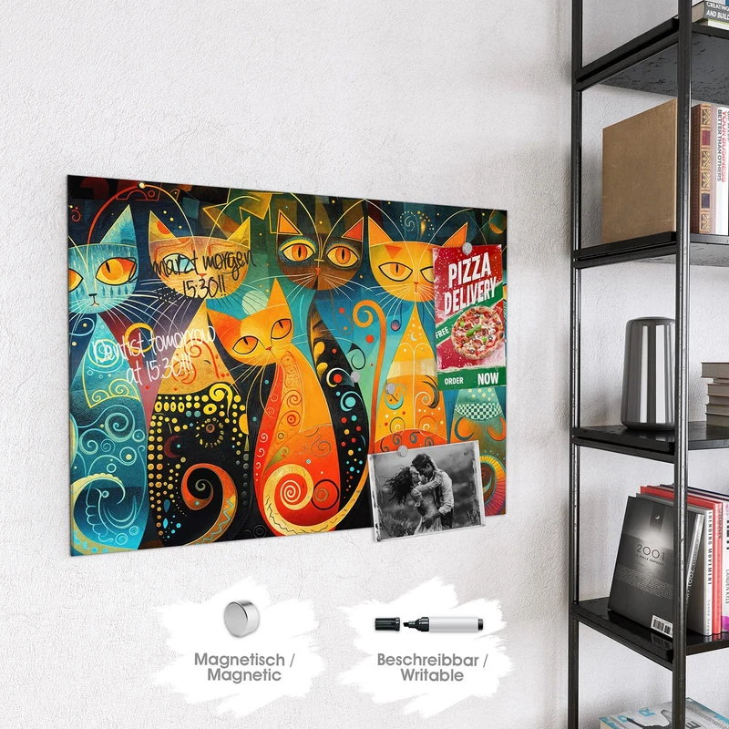 Glas Magnettafel - Verspielte Katzen