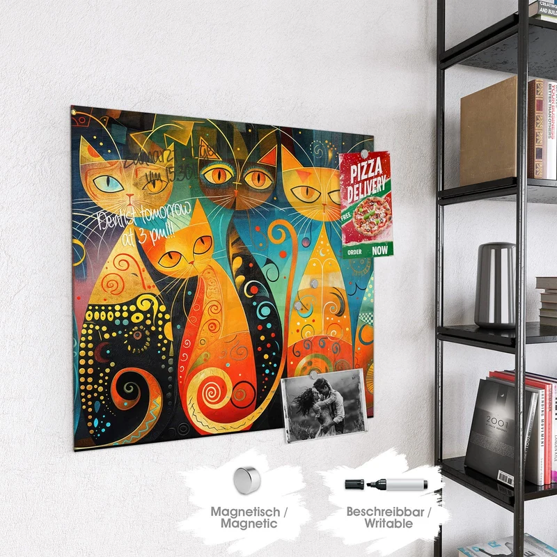 Glas Magnettafel - Verspielte Katzen