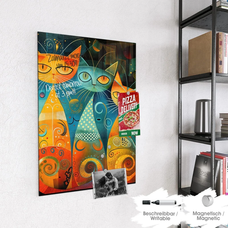 Glas Magnettafel - Verspielte Katzen